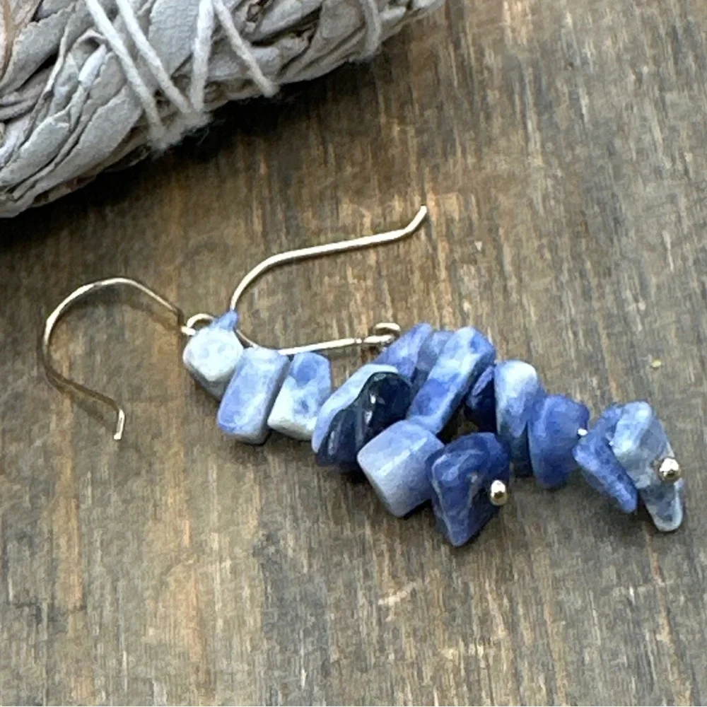 Sodalite dangle long silver earrings